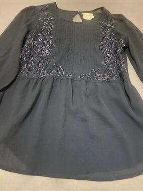 Maeve Navy Beaded Long-Sleeve Tunic Top